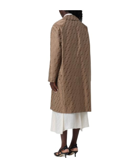 Fendi Ff Printed Long Sleeved Coat In Brown