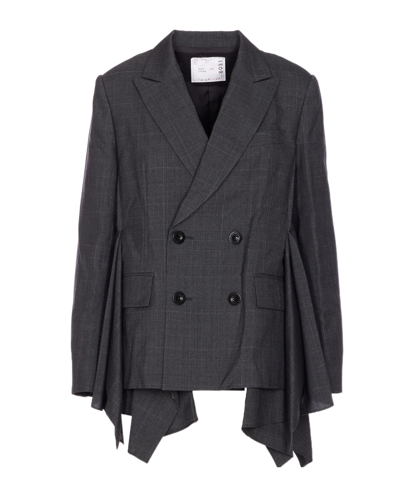 Sacai Womens Gray Glen-check Pleated Wool Blazer In Black