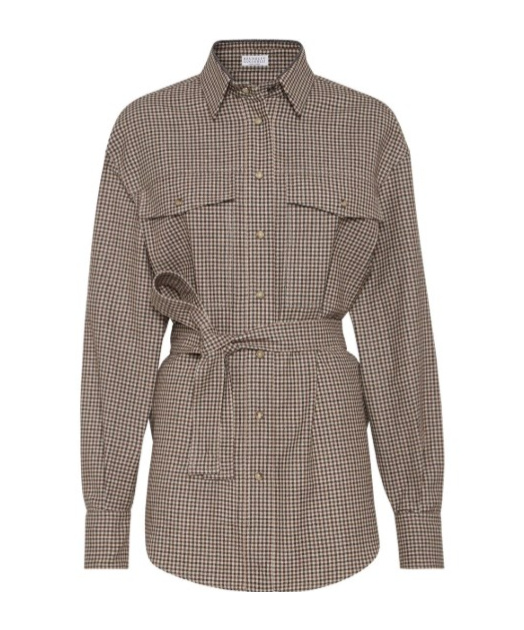 Brunello Cucinelli Checked Virgin Wool Overshirt In Brown