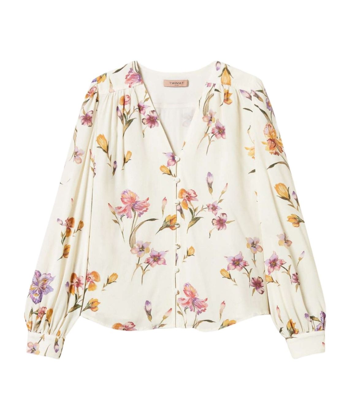 Twinset Twin-set V-neck White Shirt With Floral Print In White