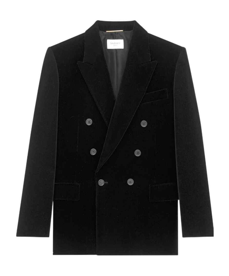 Saint Laurent Velvet Double-breasted Jacket Button Detailing In Black