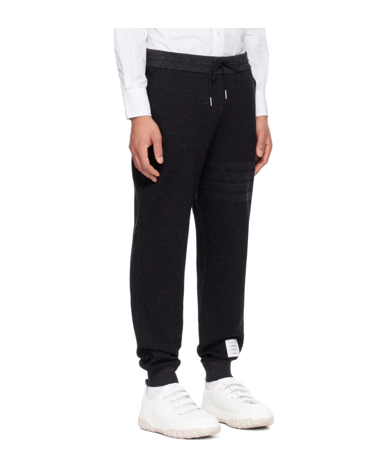 Thom Browne Flecked Knitted Track Pants In Black