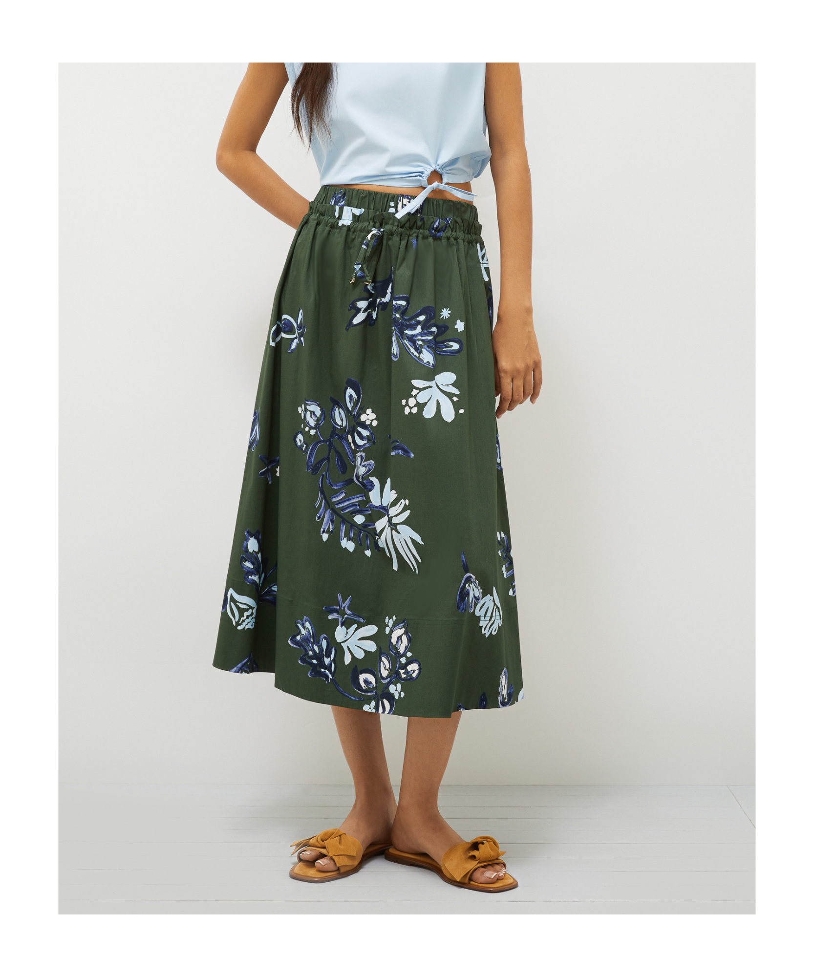 Marella Flared Calf-length Skirt - Dark Green