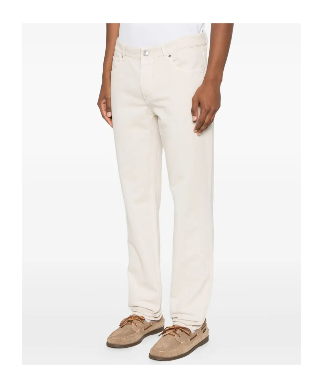 Brunello Cucinelli Cotton Trousers With Belt Loops And Rolled Cuffs In White