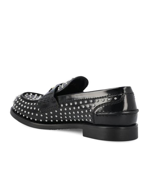 Miu Miu Studded Brushed Leather Penny Loafers In Black