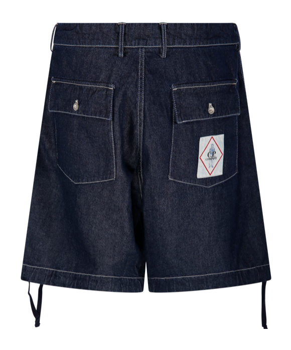 C.p. Company Cotton Denim Shorts With Concealed Button Fly In Black
