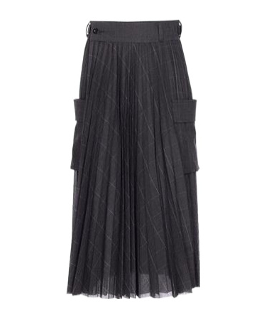 Sacai Plaid Midi Skirt In Gray