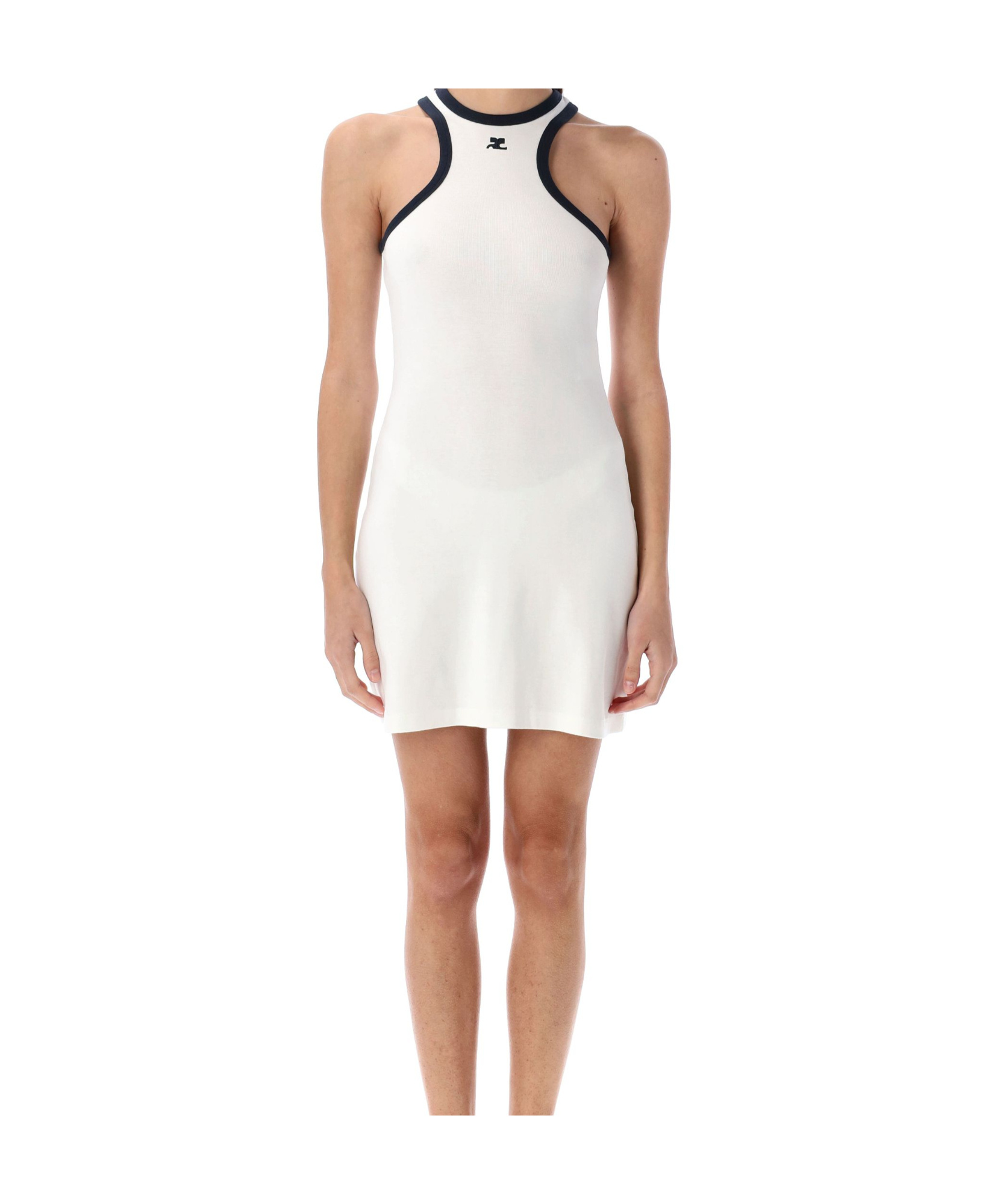 Courrèges White Mini Dress With Navy Blue Trim In White