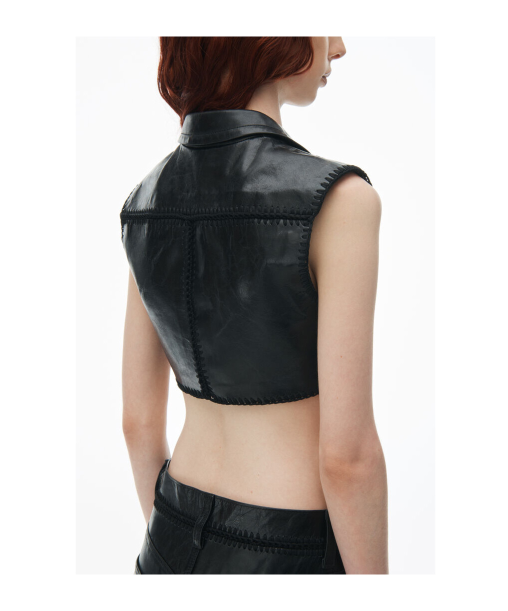 Alexander Wang Sleeveless Short Leather Vest In Black