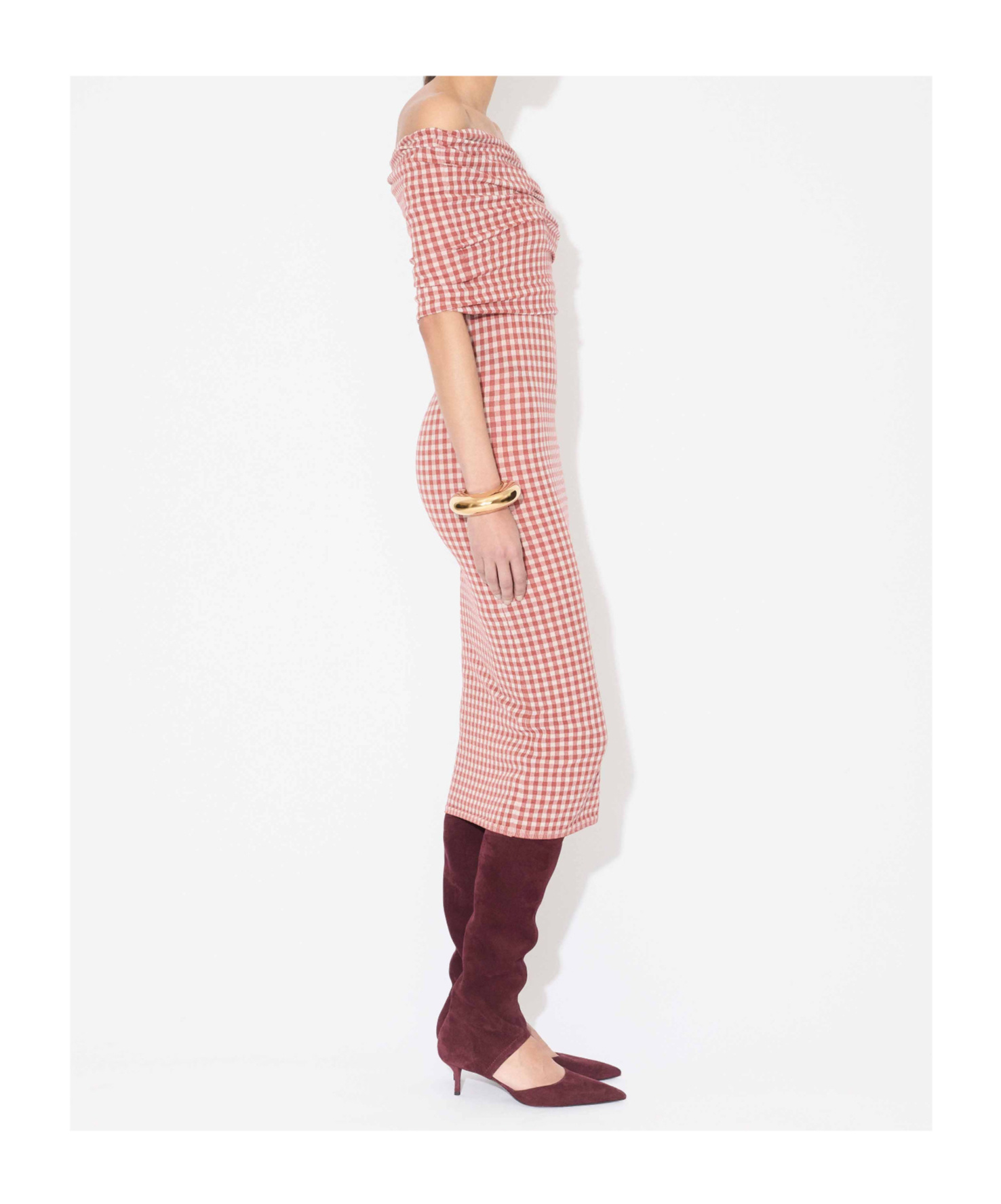 Alaïa Checked Off-shoulder Midi Dress In Multi