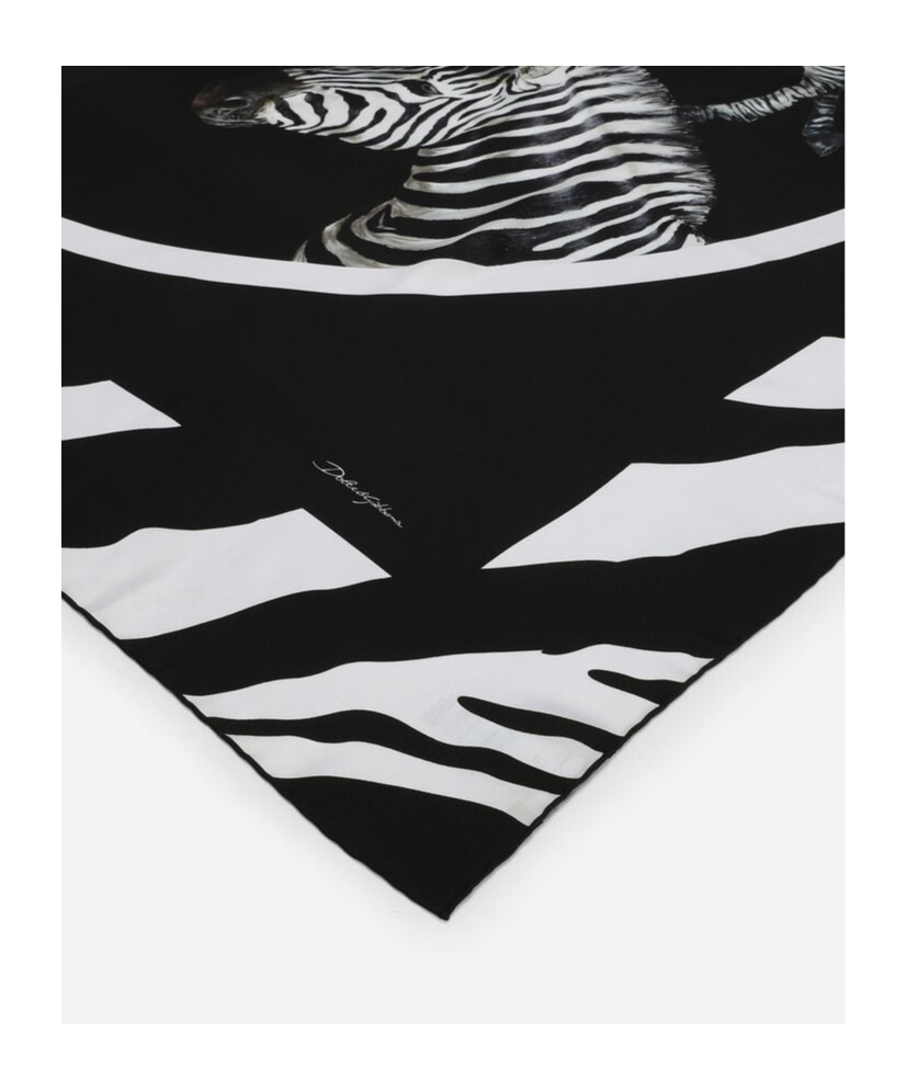 Dolce & Gabbana Large Zebra Print Twill Scarf In Black