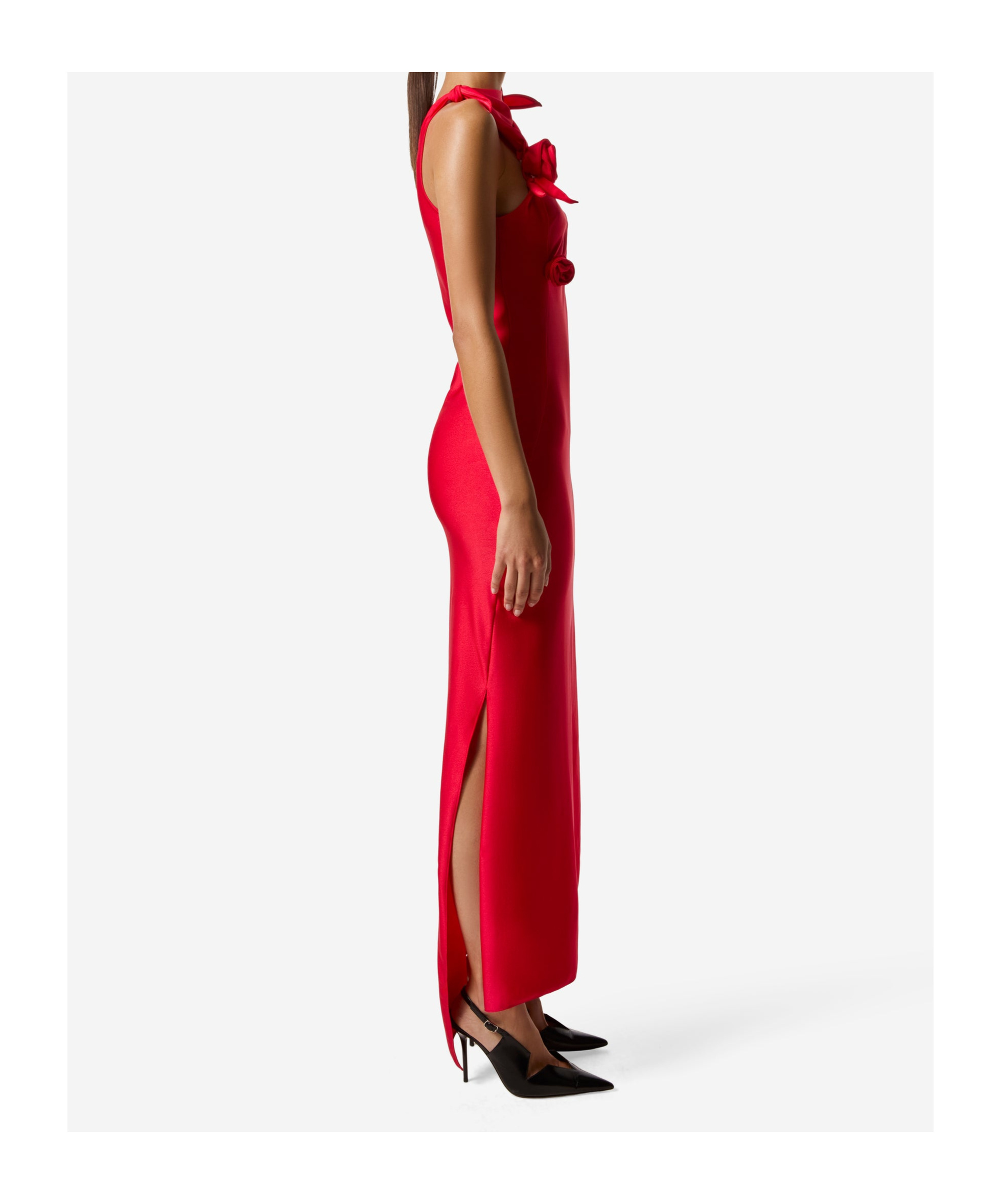 Coperni Red Asymmetric Flower Maxi Dress In Red