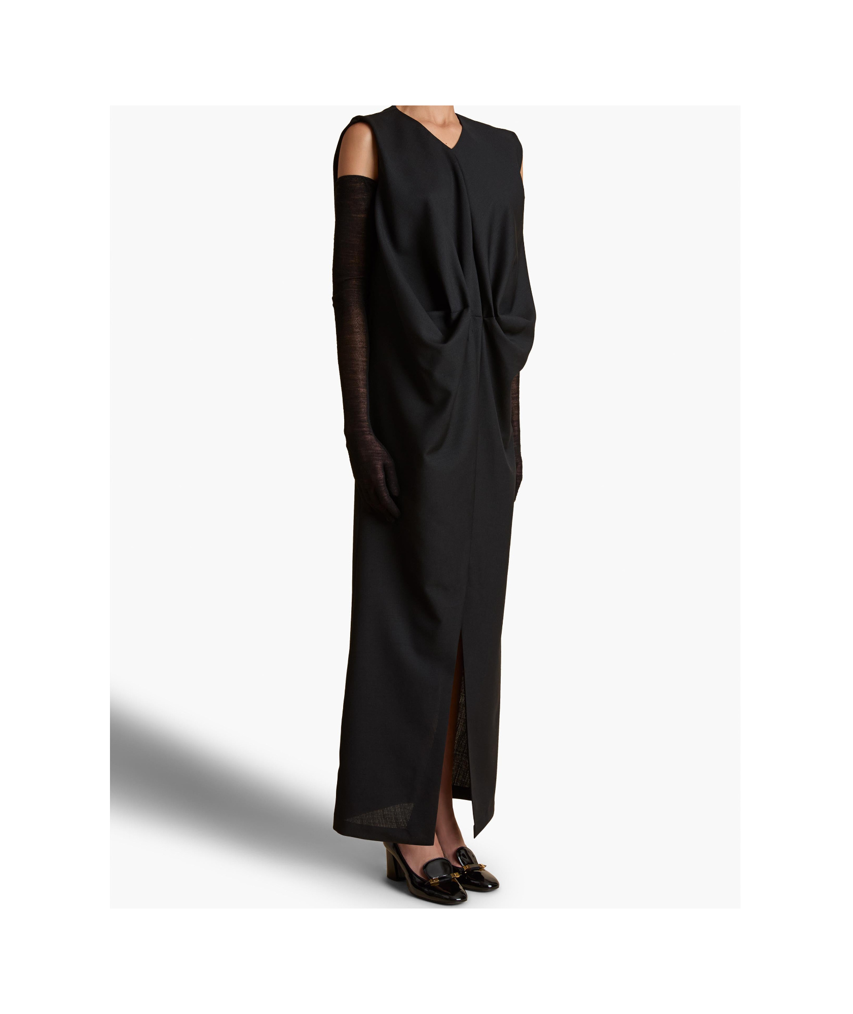 Khaite Niel Long Twist Front Mohair Wool Dress In Black