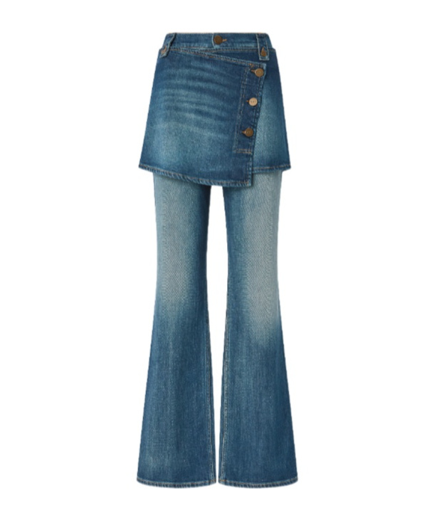Pinko Flared Jeans With Removable Miniskirt In Blue