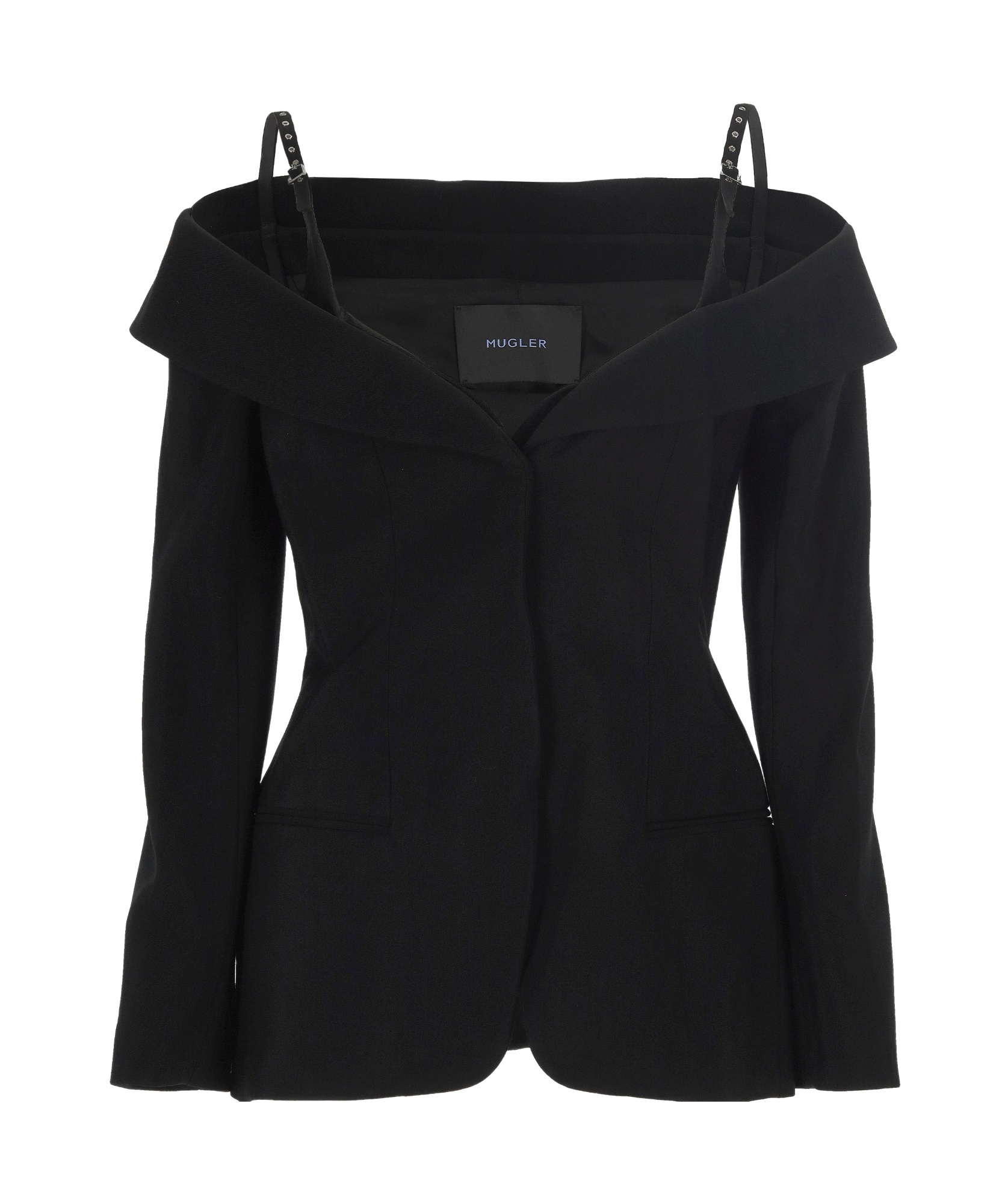 MUGLER SCULPTURAL OFF-SHOULDER JACKET
