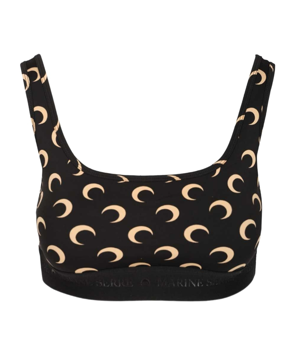 Marine Serre Fitted Underwear Top With Crescent Moon Pattern In Black