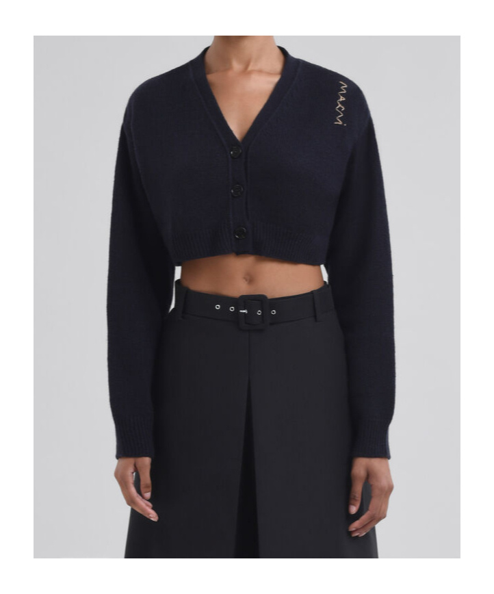 Marni Blue Silk And Wool Blend Cardigan With Contrasting Back Panel In Black