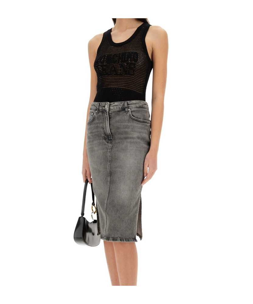 Moschino Logo Mesh Sleeveless Top In Black