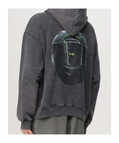 Shop Msgm Helmet Print Drawstring Hoodie In Black