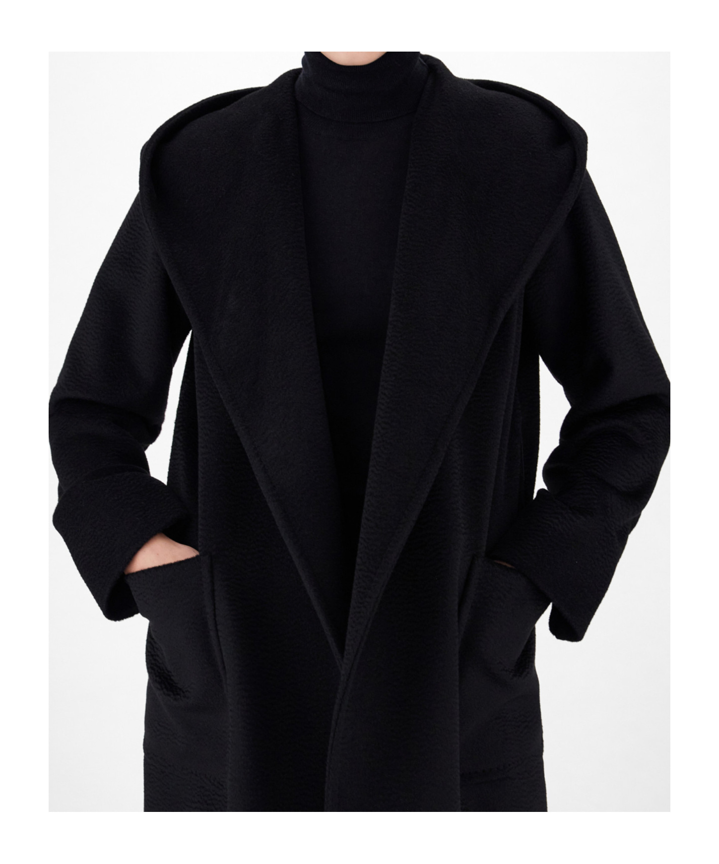 Max Mara Navy Blue Rialto Camel Wool Robe Coat In Black