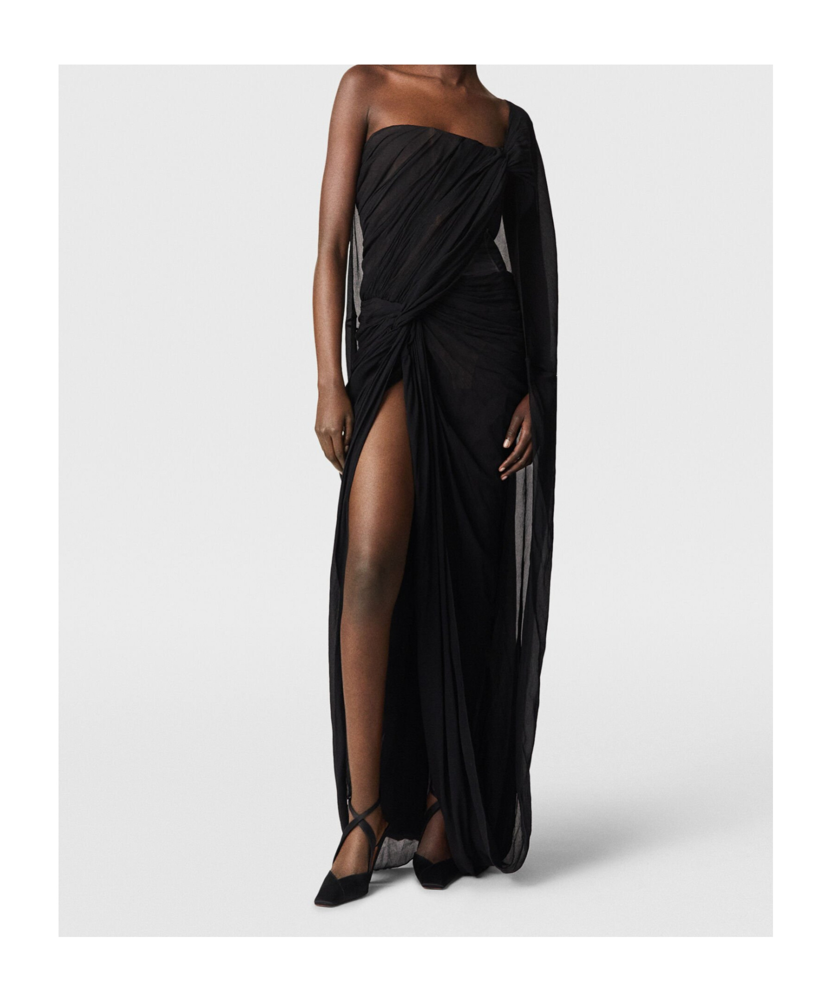 Stella Mccartney Ruched Knotted Sheer Panel Maxi Dress In Black