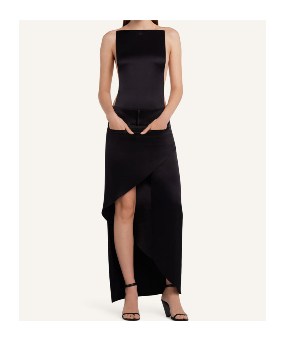Courrèges Stretch Sheer Bodysuit High Neckline In Black / Sand