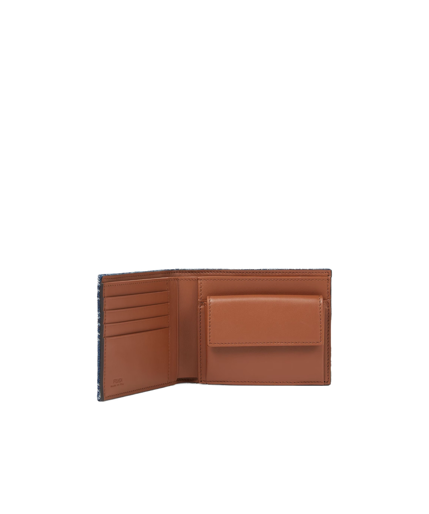 Fendi Denim-effect Ff Jacquard Bi-fold Wallet In Blue