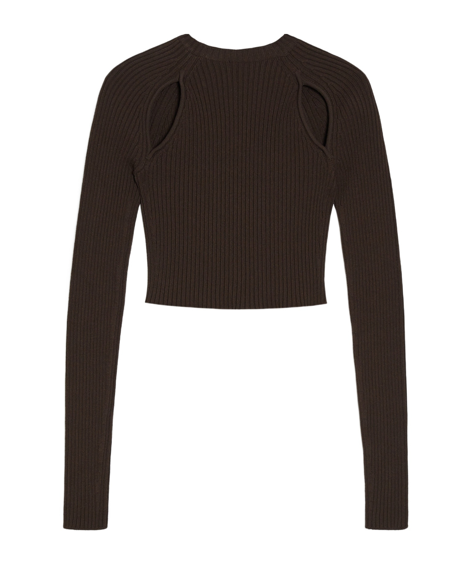Max Mara Ribbed Brown Top With Cut-out Shoulder Details In Black