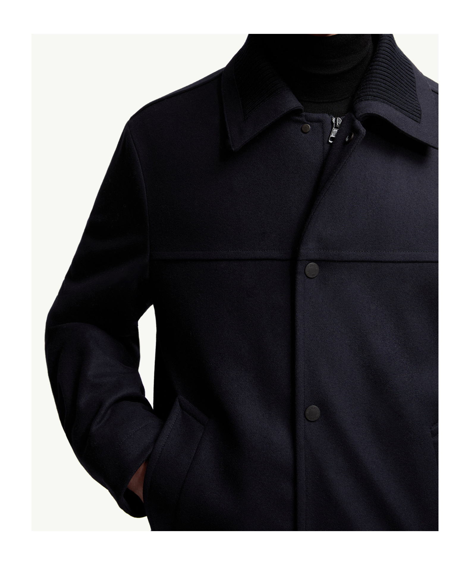 Moncler Emilion Wool Blend Hooded Short Down Jacket In Blue
