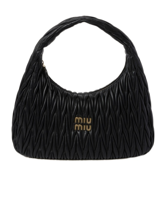 Miu Miu Miu Wander Matelassé Nappa Leather Hobo Bag In Black