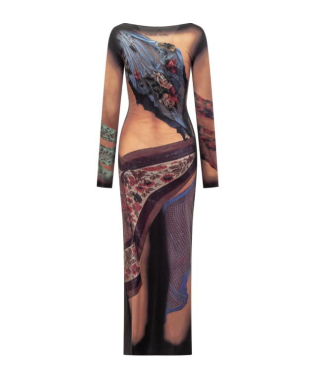 Marine Serre Multicolor Long Dress With All-over Graphic Print In Multicolor