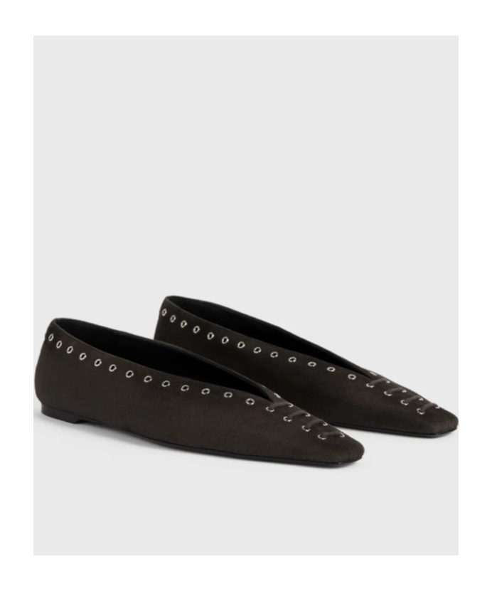 Totême Lace-up Eyelet-embellished Suede Ballet Flats In Black
