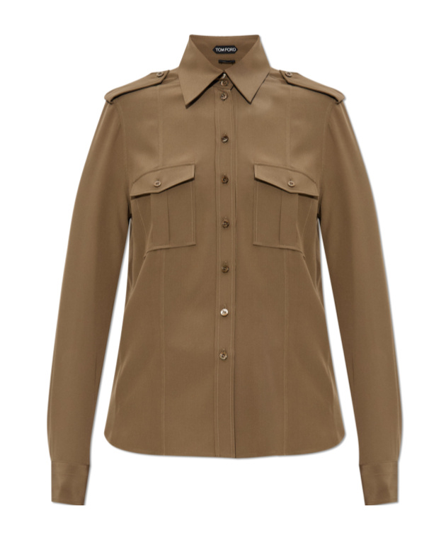 Tom Ford Silk Shirt With Shoulder Pads And Pockets In Brown