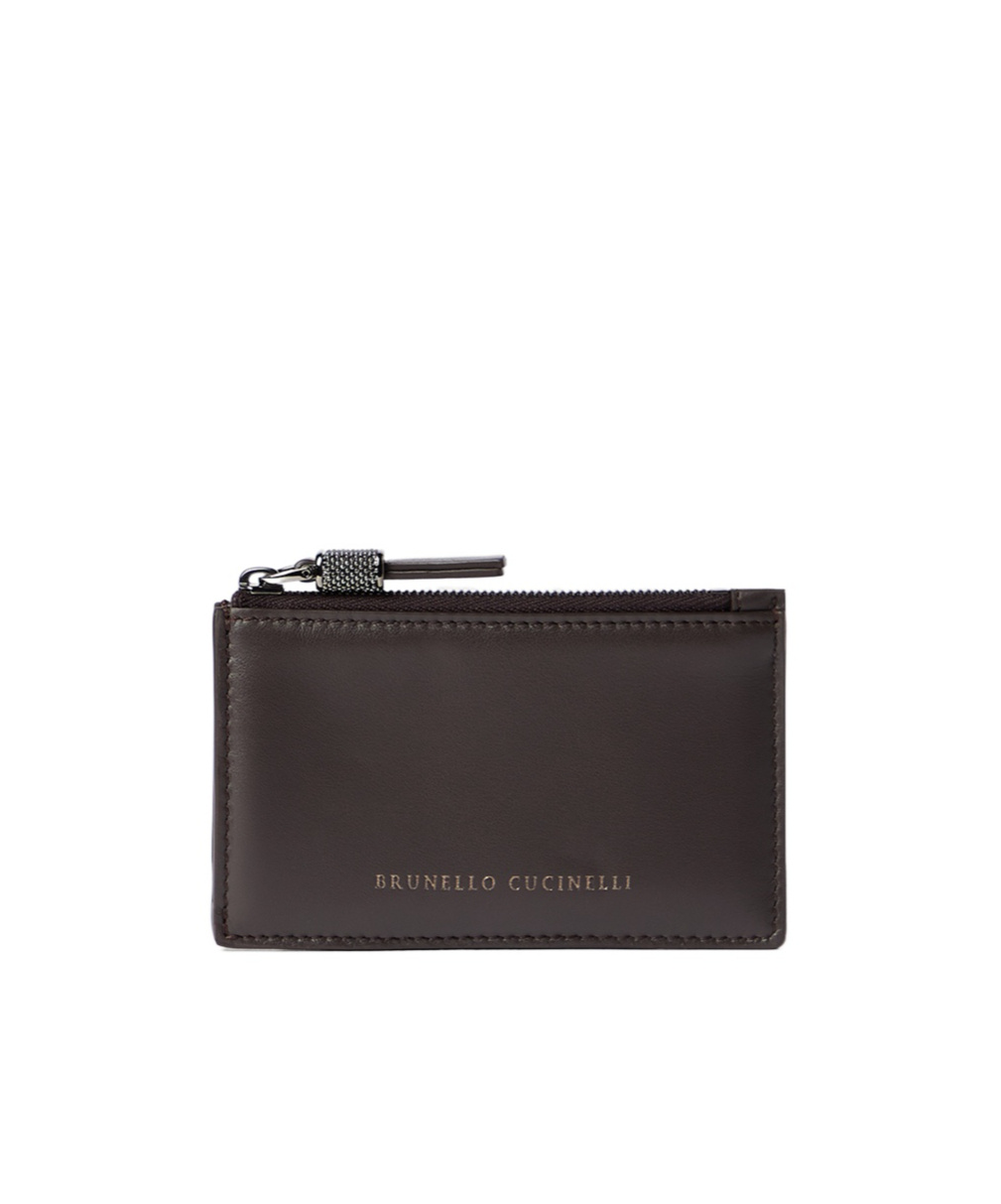 Brunello Cucinelli Calfskin Card Case With Shiny Zipper Pull