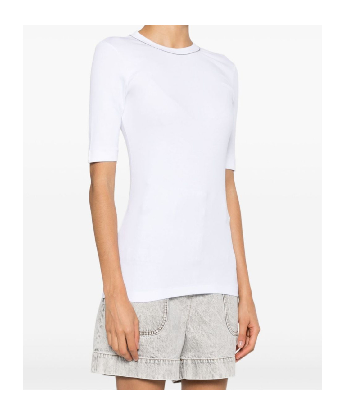 Brunello Cucinelli Woman T-shirt White Size Xl Cotton, Elastane, Brass In White