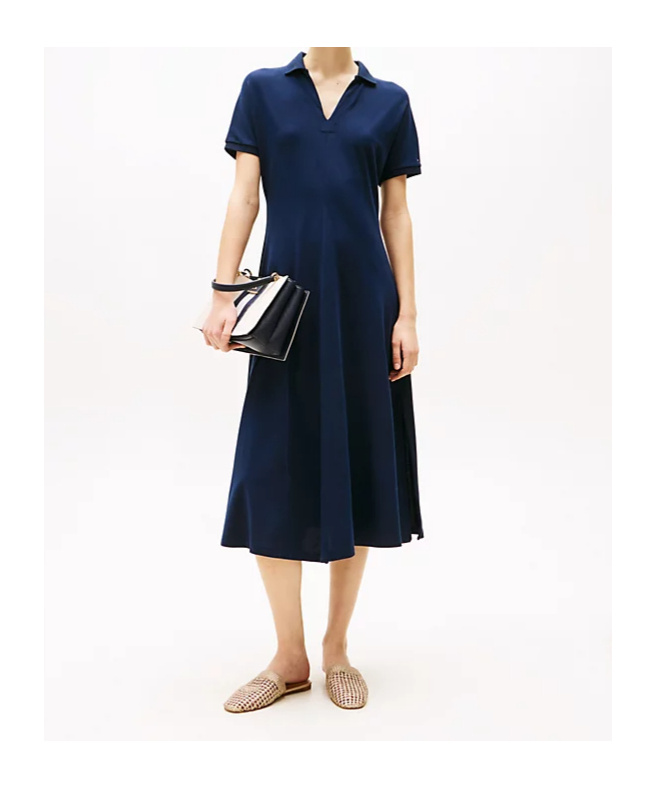 Tommy Hilfiger Fit And Flare Midi Polo Dress In Black