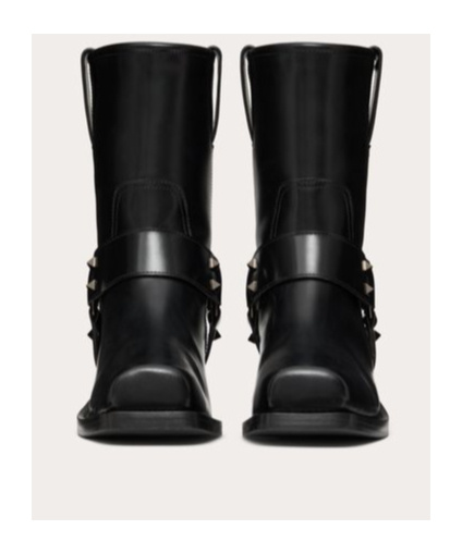 Valentino Garavani Women Biker Leather Boots With Iconic Studs In Black