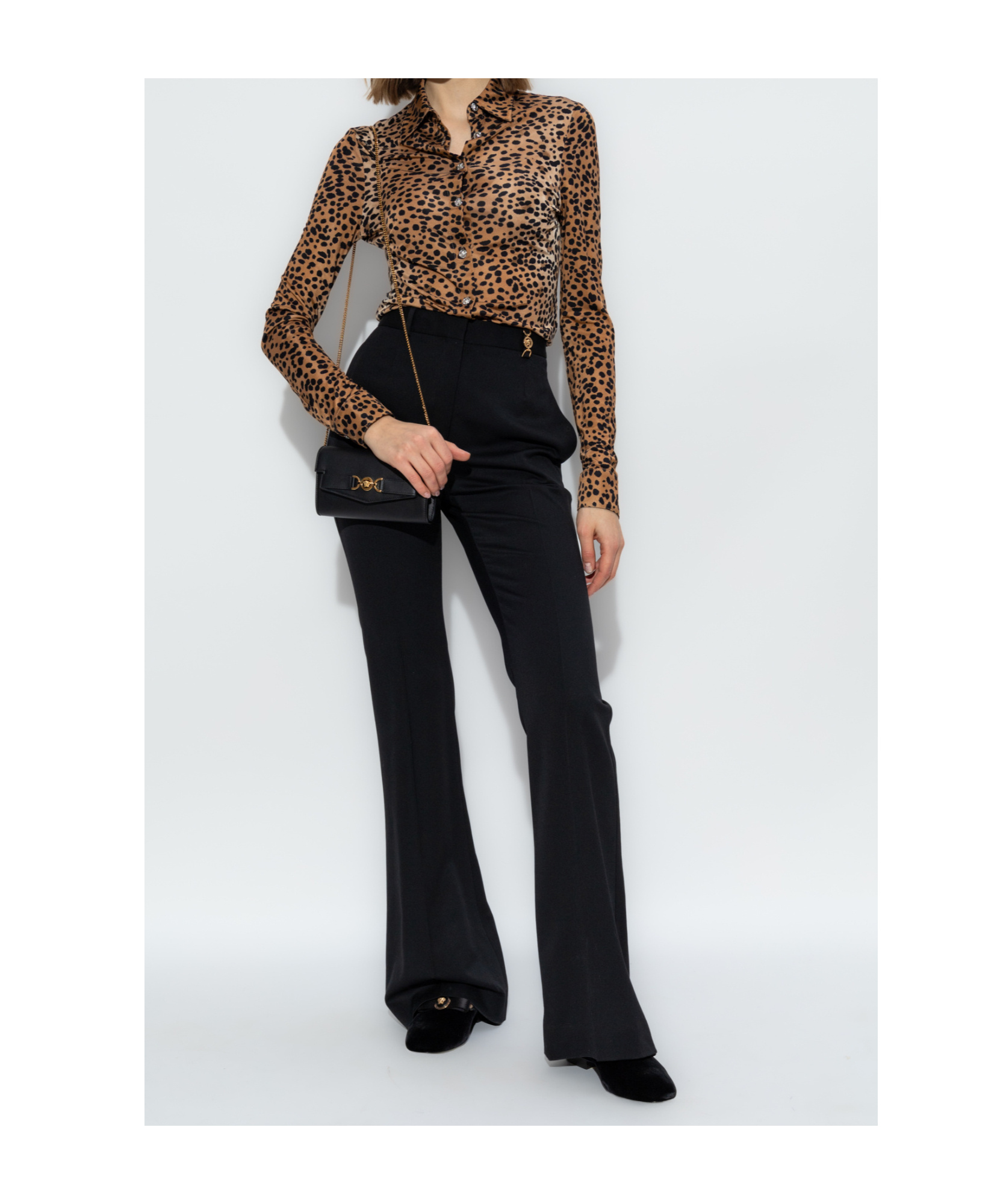 Shop Versace Leopard-printed Long-sleeved Shirt In Brown