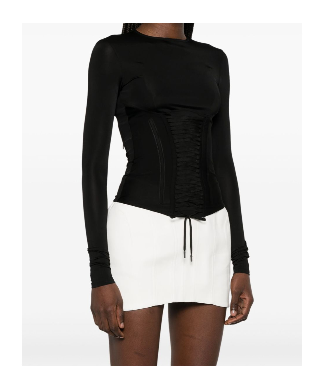 Mugler Long Sleeve Tie Top In Black
