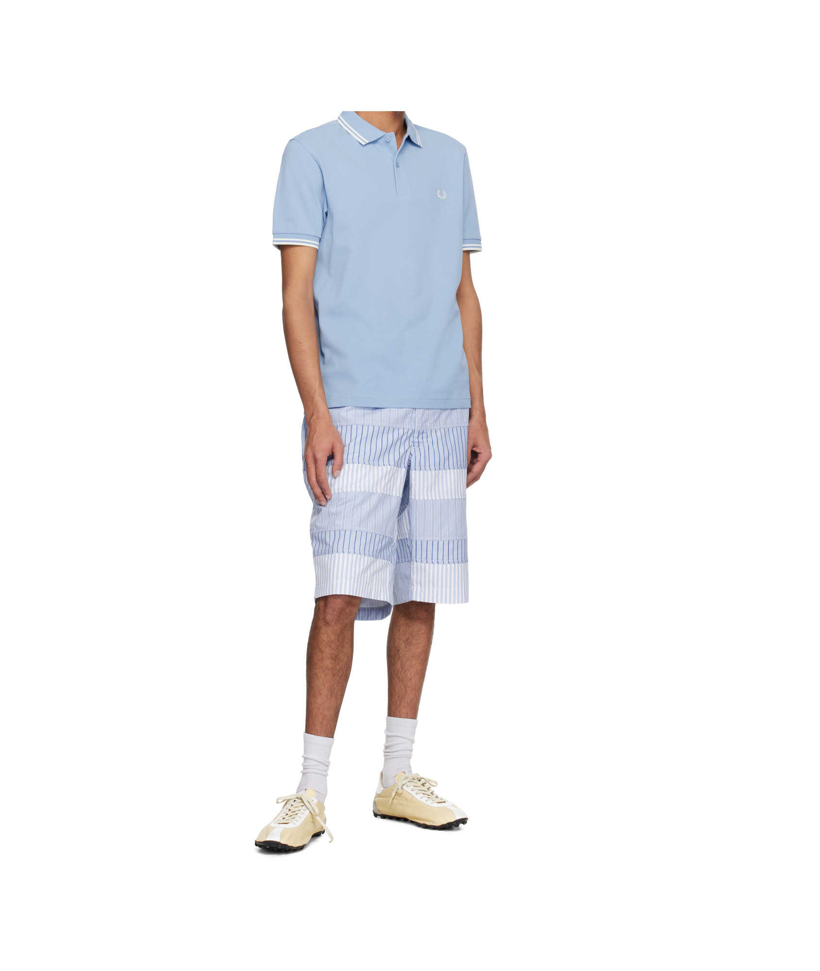 Comme Des Garçons Yarn Dyed Stripe Poplin Shorts In Blue/white