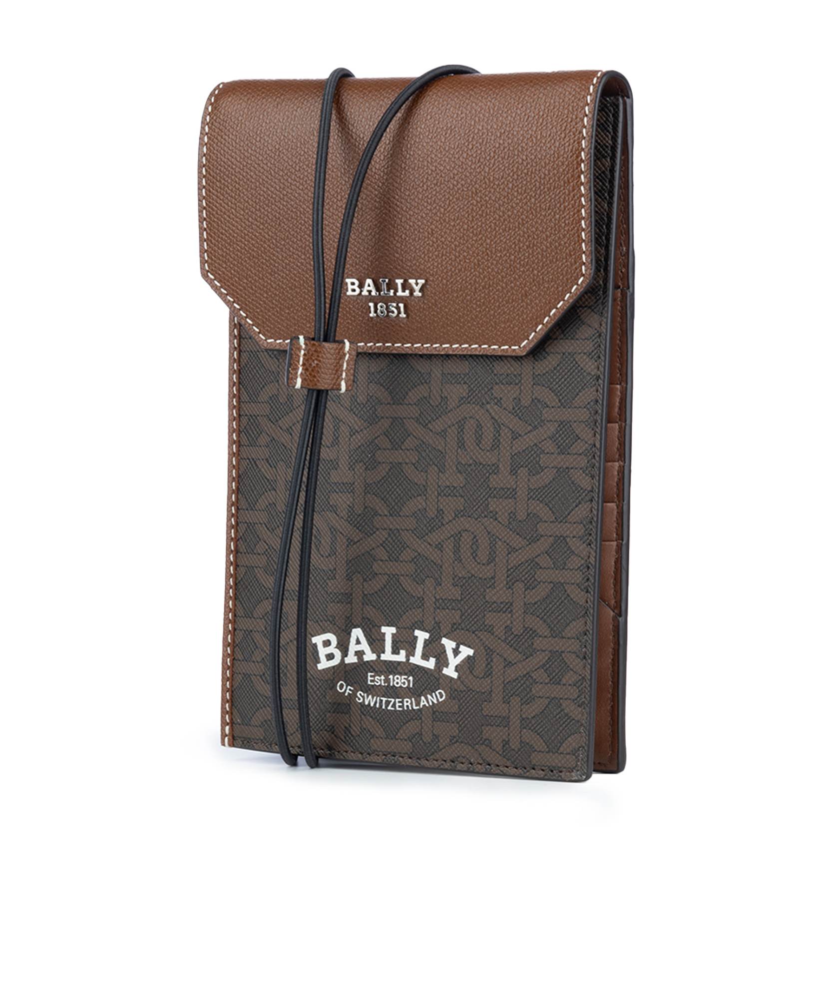 Bally Strap Wallet With Stitching And Monogram Pattern In Black