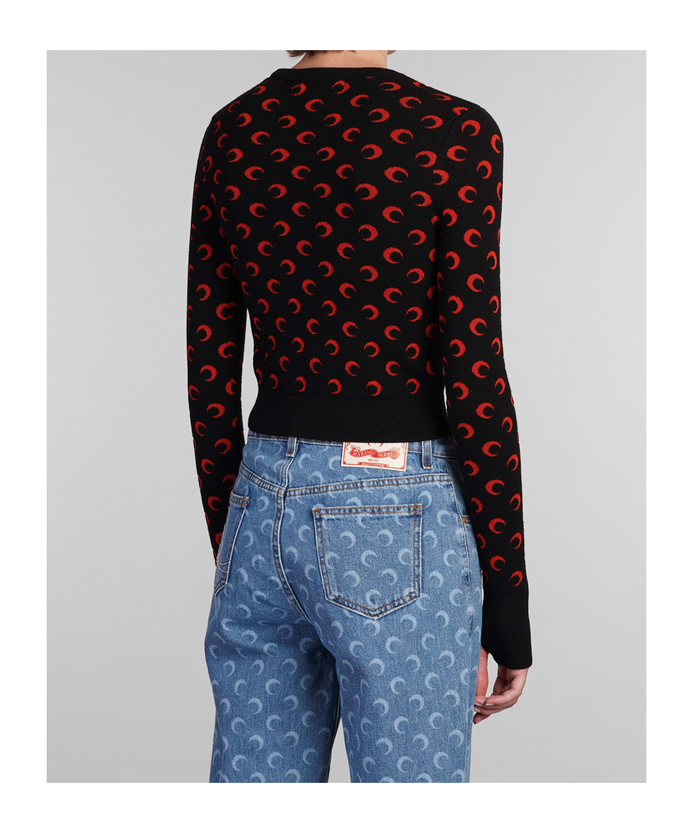 Shop Marine Serre All-over Logo Embroidered Crewneck Sweater In Black