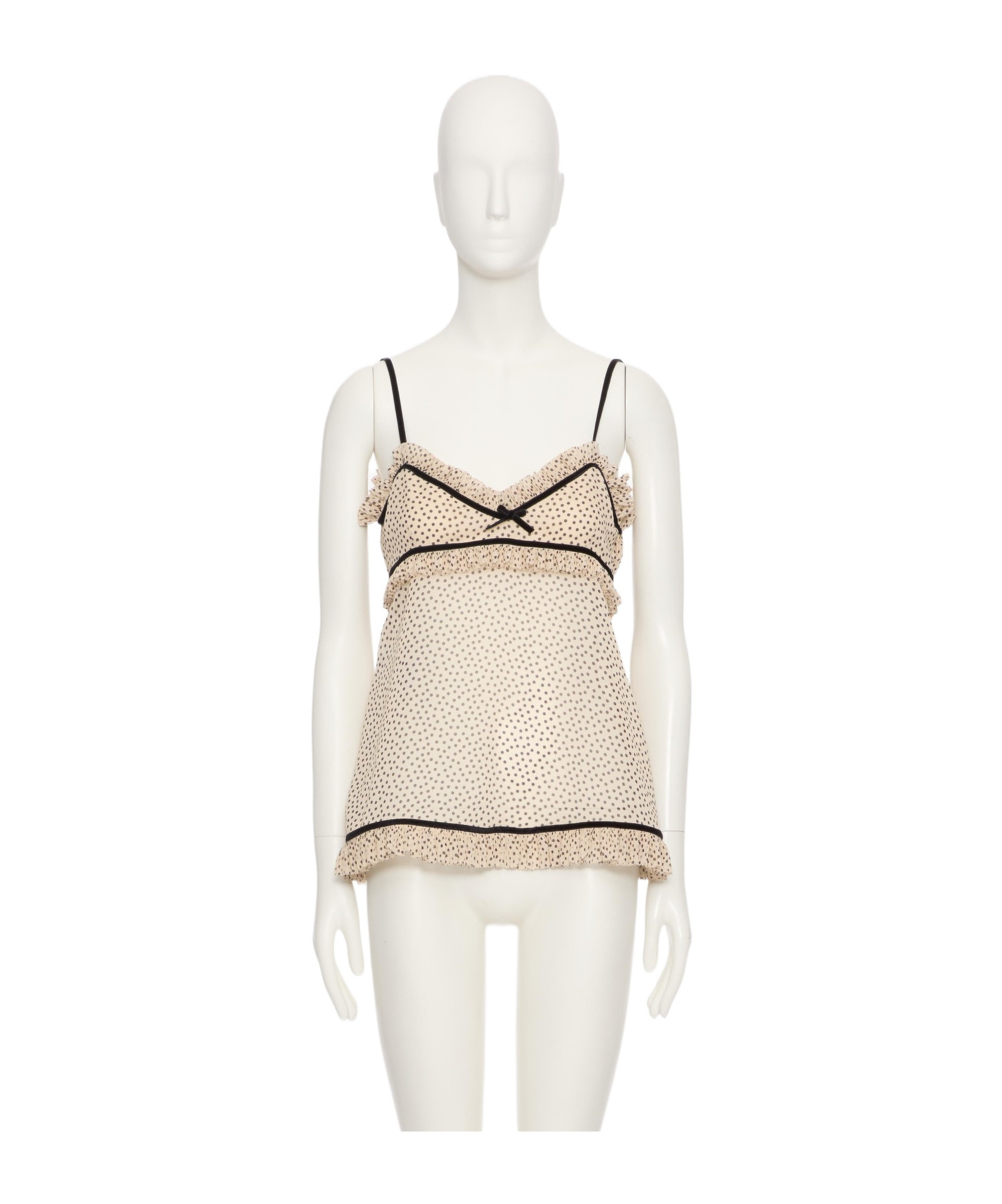 Valentino Top Silk Bow Polka Dots Ruffle Trim In White