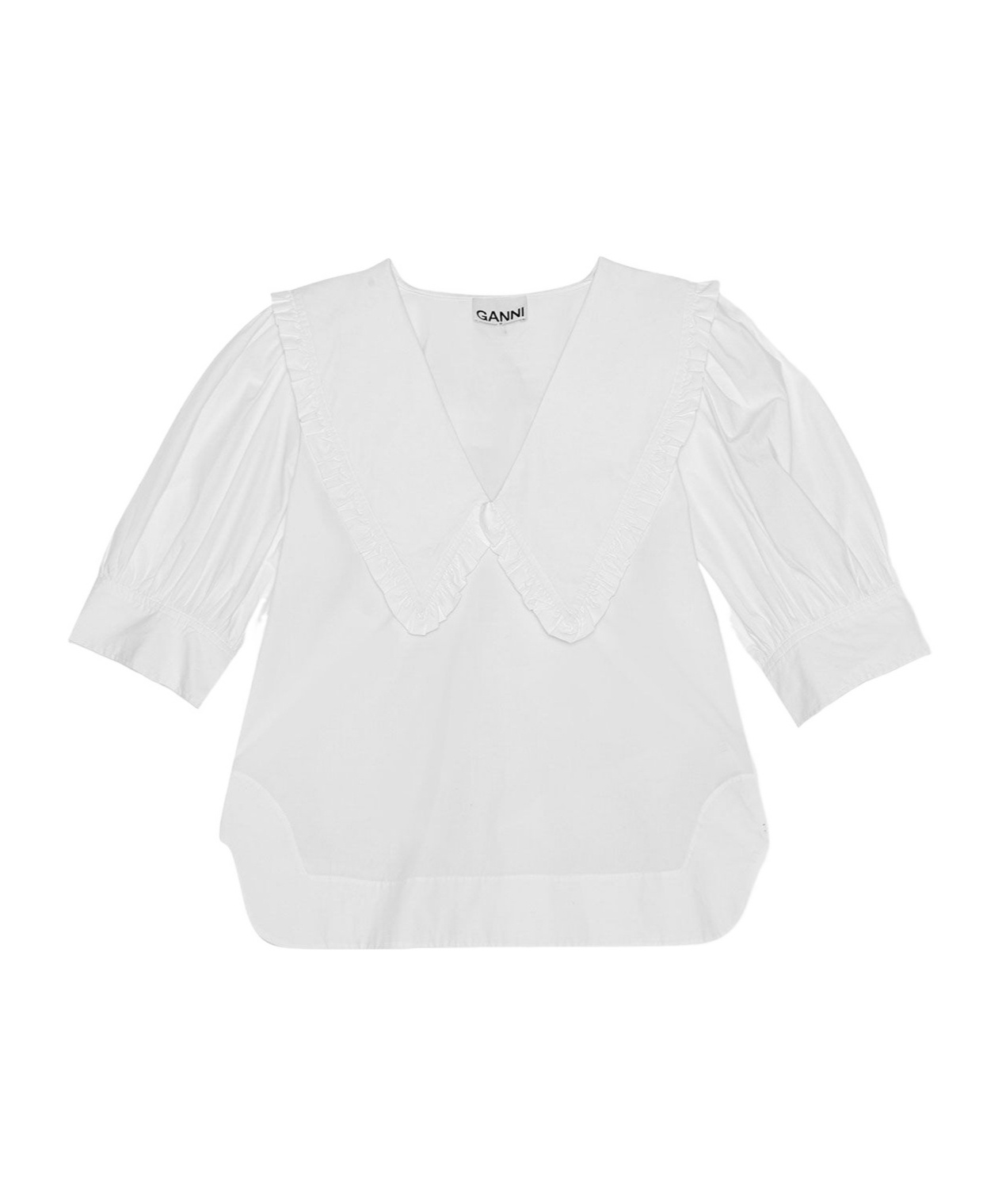 Ganni Ruffled-trim Cotton Blouse In White