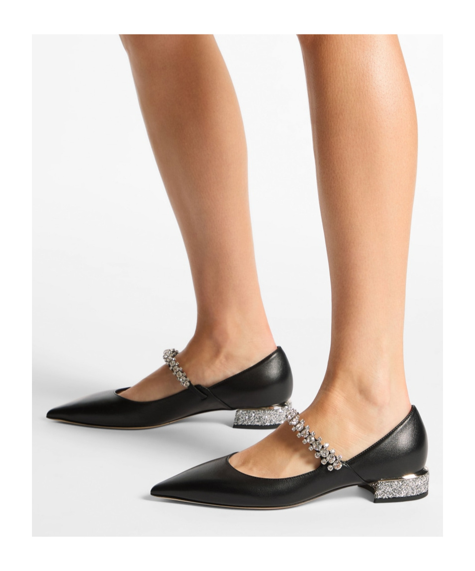Jimmy Choo Nappa Leather Bing Ballerinas With Embellished Strap In Black