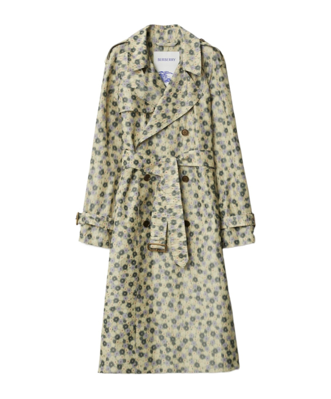 Burberry Blur Flower Double-breasted Long Trench Coat In Nude