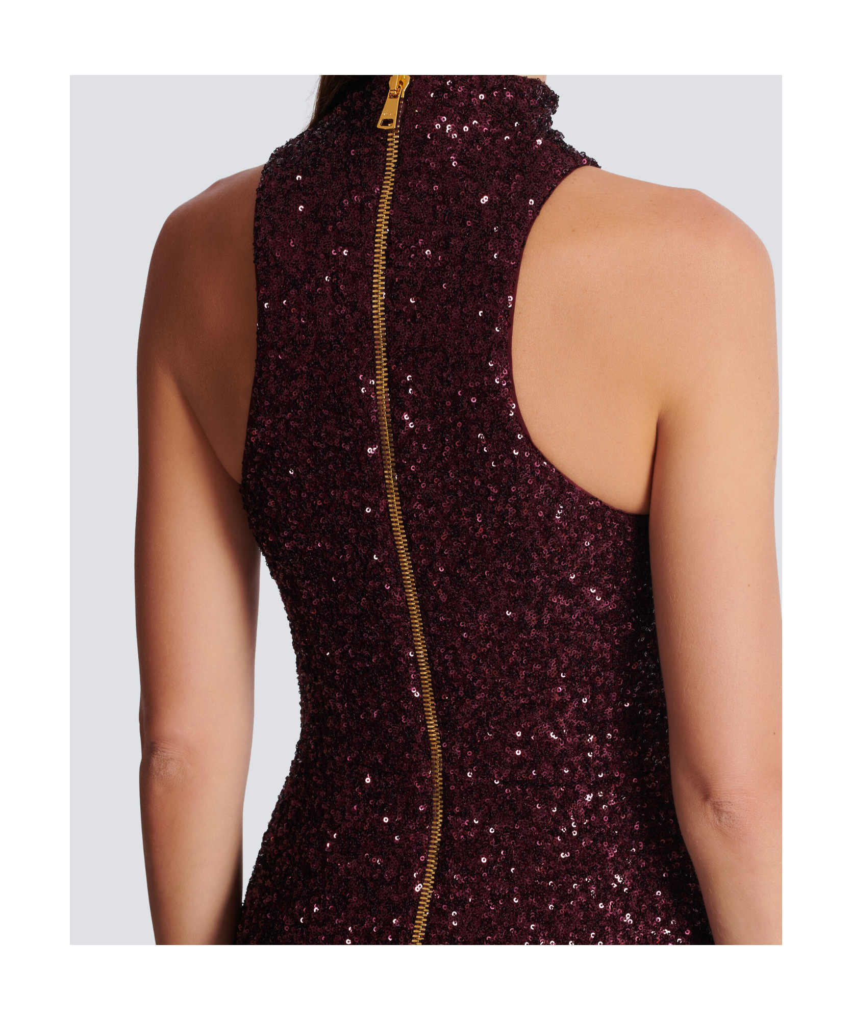 Balmain Women High-neck Sequin Dress In Purple