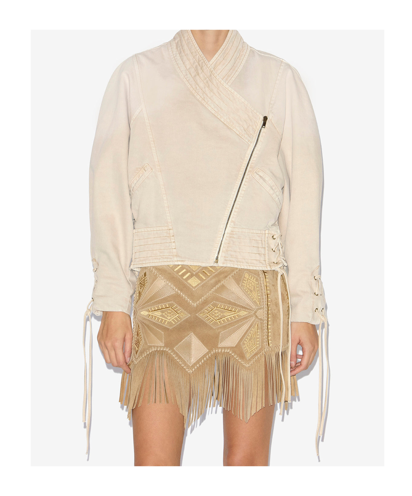Isabel Marant Edina Short Denim Jacket In Nude