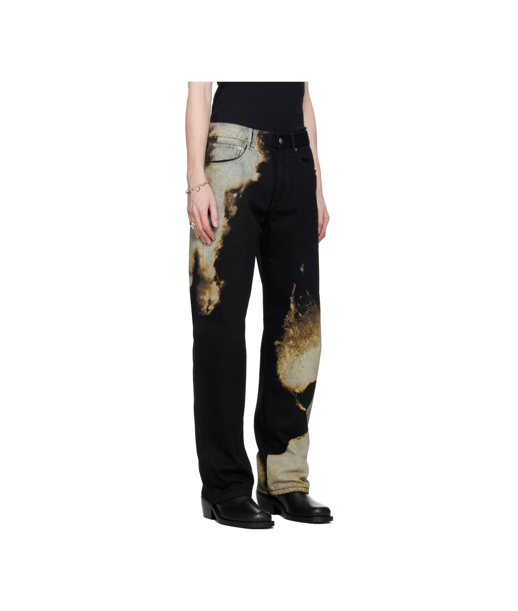 Alexander Mcqueen S Graphic-print Straight Leg Denim Jeans In Black/ivory