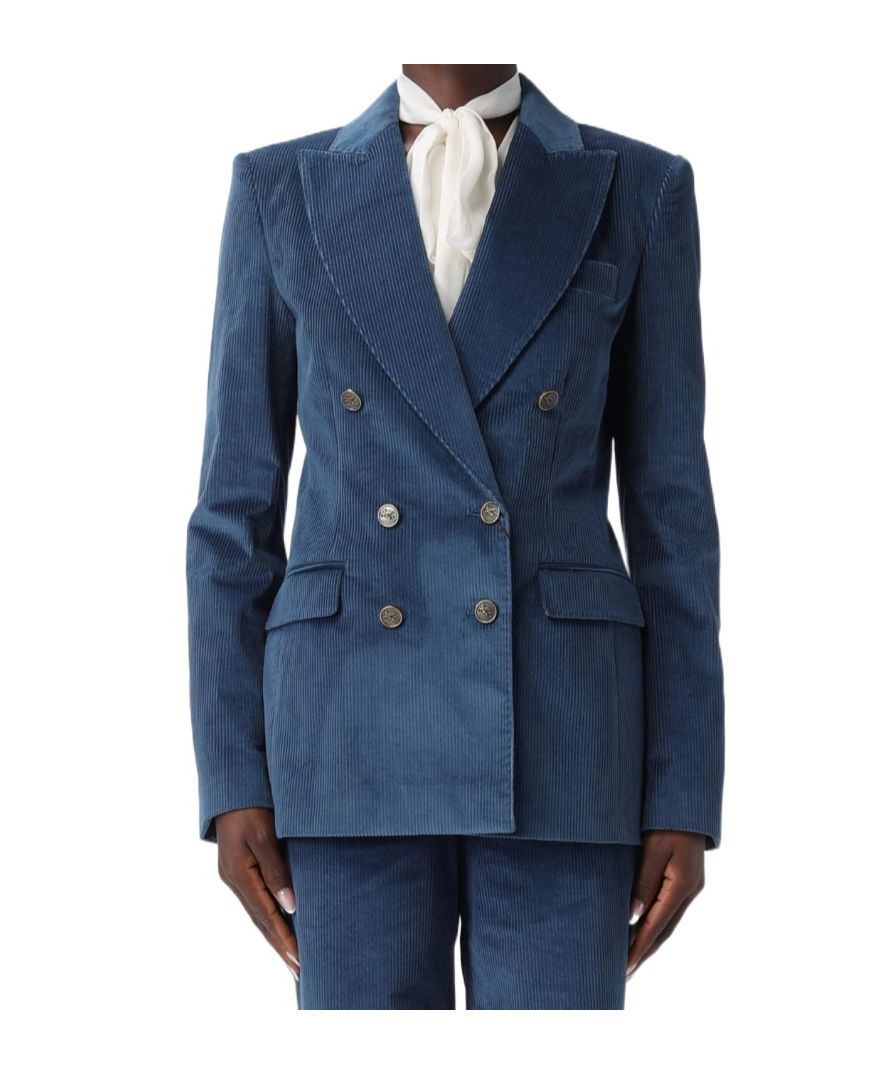 Etro Double-breasted Corduroy Blazer In Blue